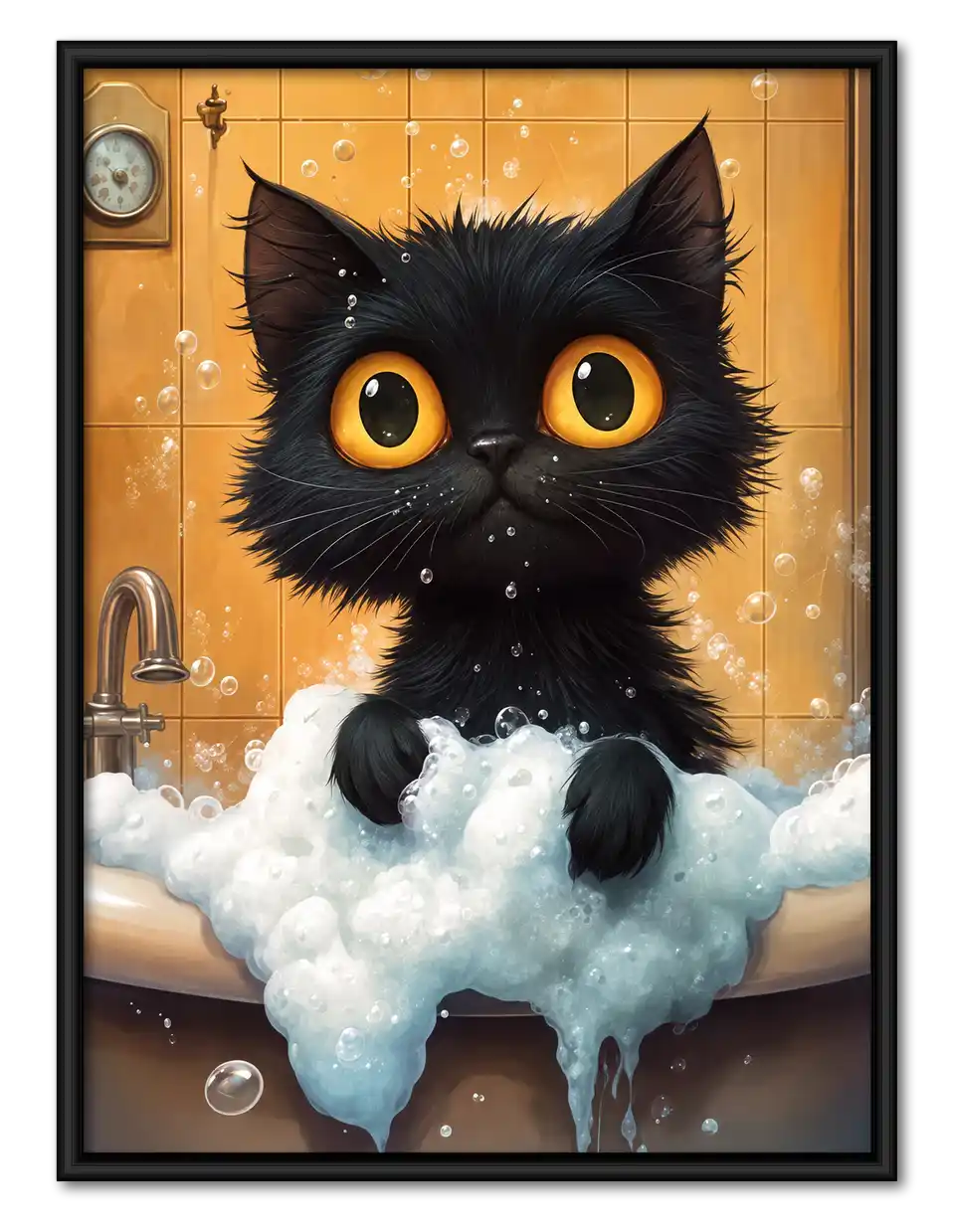 Black Kitten Bubble Bath Wall Art 1