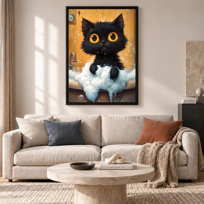 Black Kitten Bubble Bath Wall Art 2