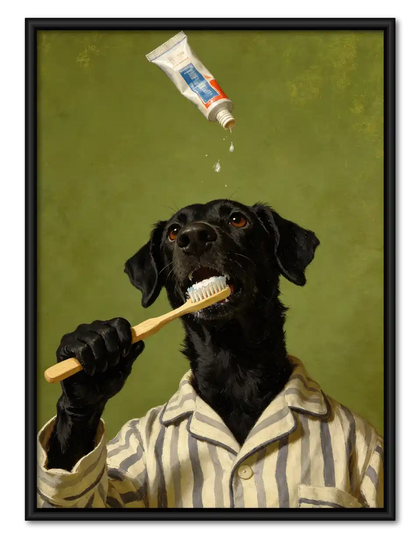 Black Labrador Brushing Teeth Wall Art