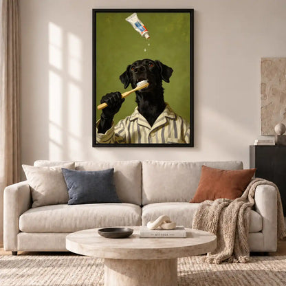 Black Labrador Brushing Teeth Wall Art 2