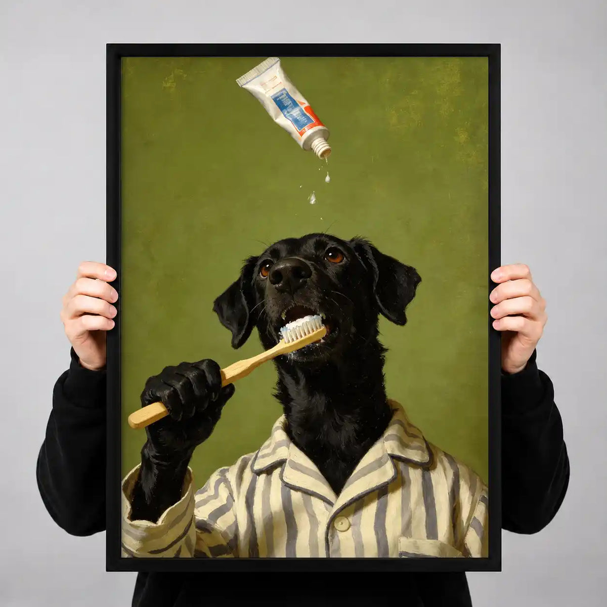 Black Labrador Brushing Teeth Wall Art 3
