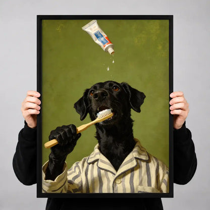Black Labrador Brushing Teeth Wall Art 3