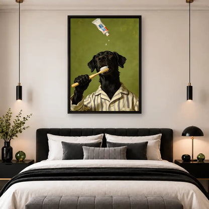 Black Labrador Brushing Teeth Wall Art 4