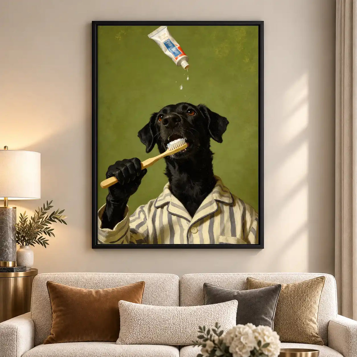Black Labrador Brushing Teeth Wall Art 5