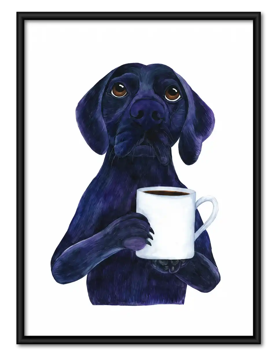 Black Labrador Holding Coffee Wall Art 1