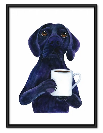 Black Labrador Holding Coffee Wall Art 1