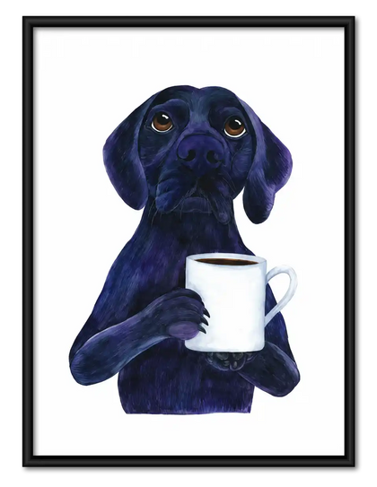 Black Labrador Holding Coffee Wall Art