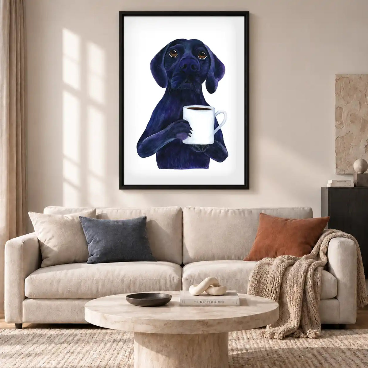 Black Labrador Holding Coffee Wall Art 2