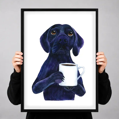 Black Labrador Holding Coffee Wall Art 3