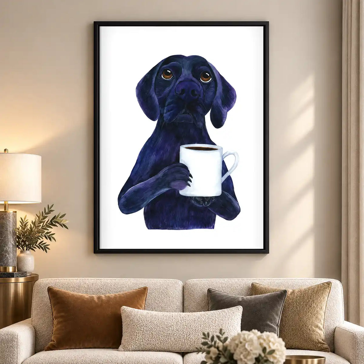Black Labrador Holding Coffee Wall Art 5