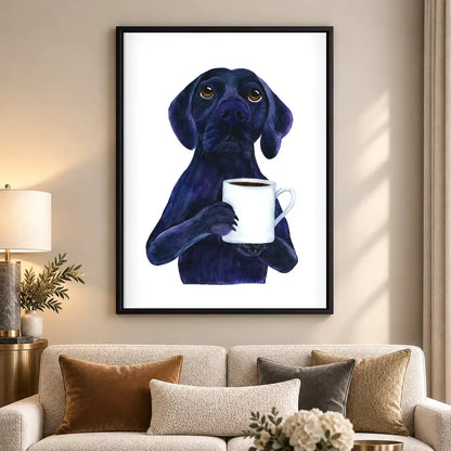 Black Labrador Holding Coffee Wall Art 5