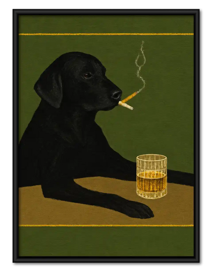 Black Labrador Whiskey And Cigar Wall Art