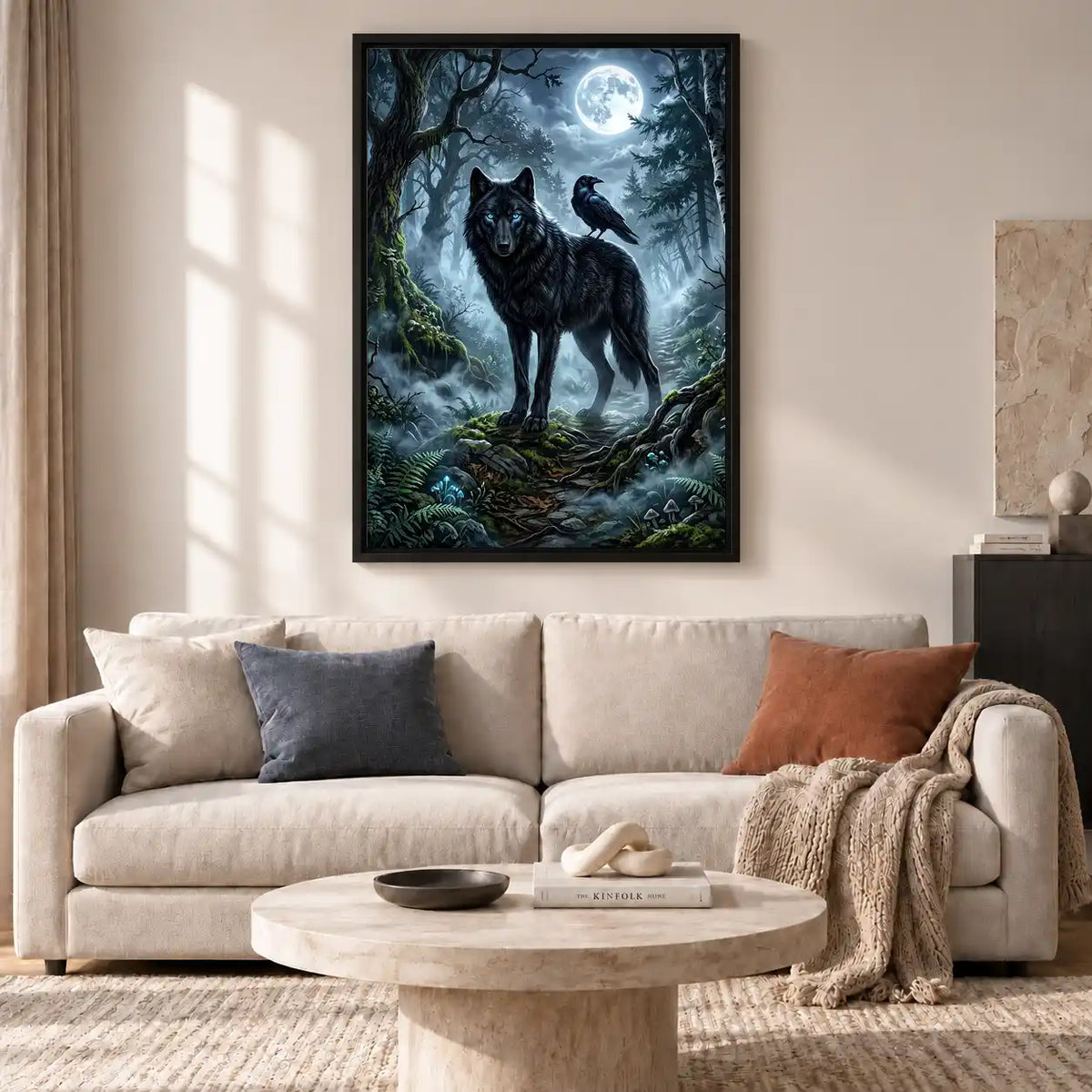Black Wolf And Raven Moon Wall Art 2