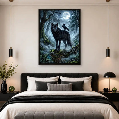 Black Wolf And Raven Moon Wall Art 4