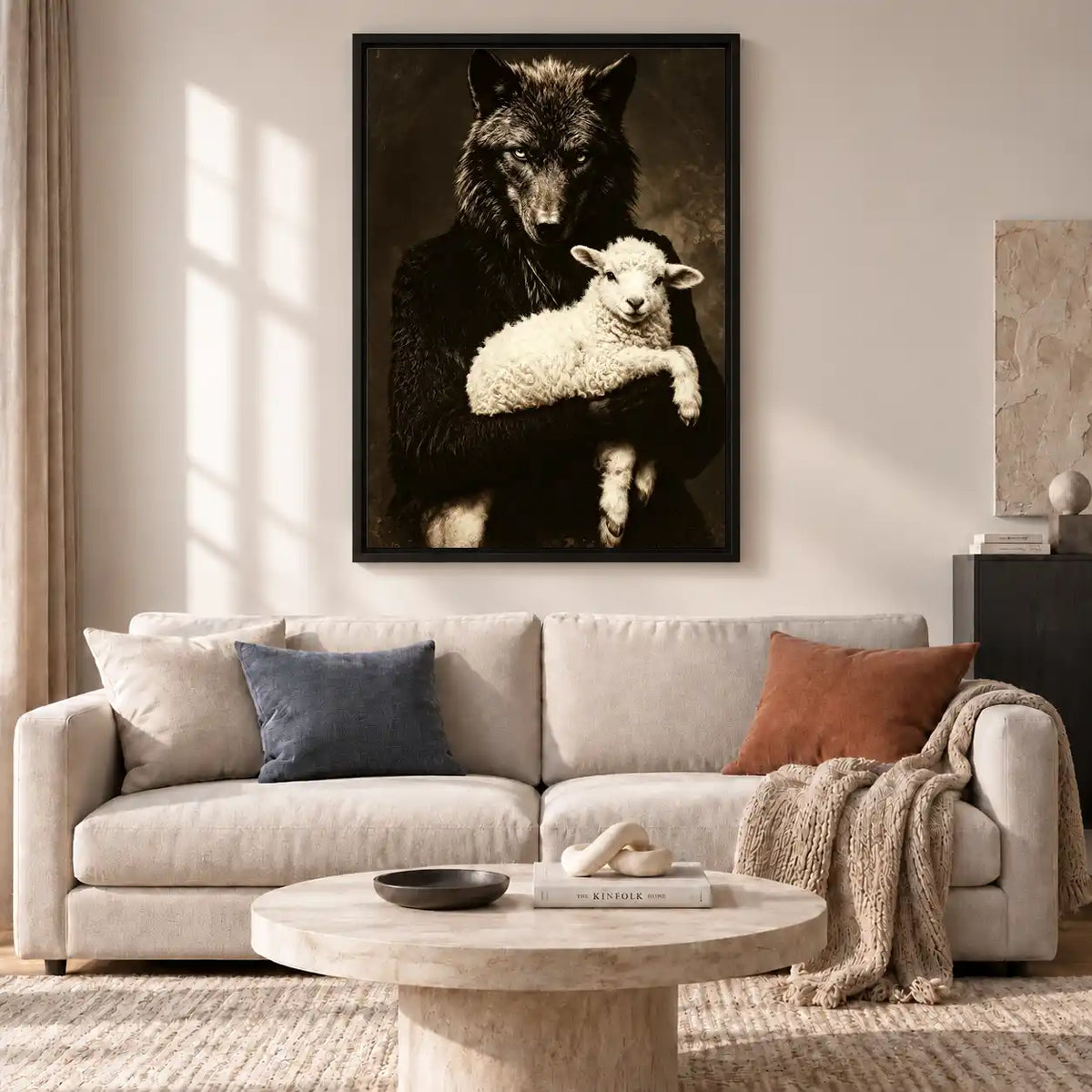 Black Wolf Holding White Lamb Wall Art 2