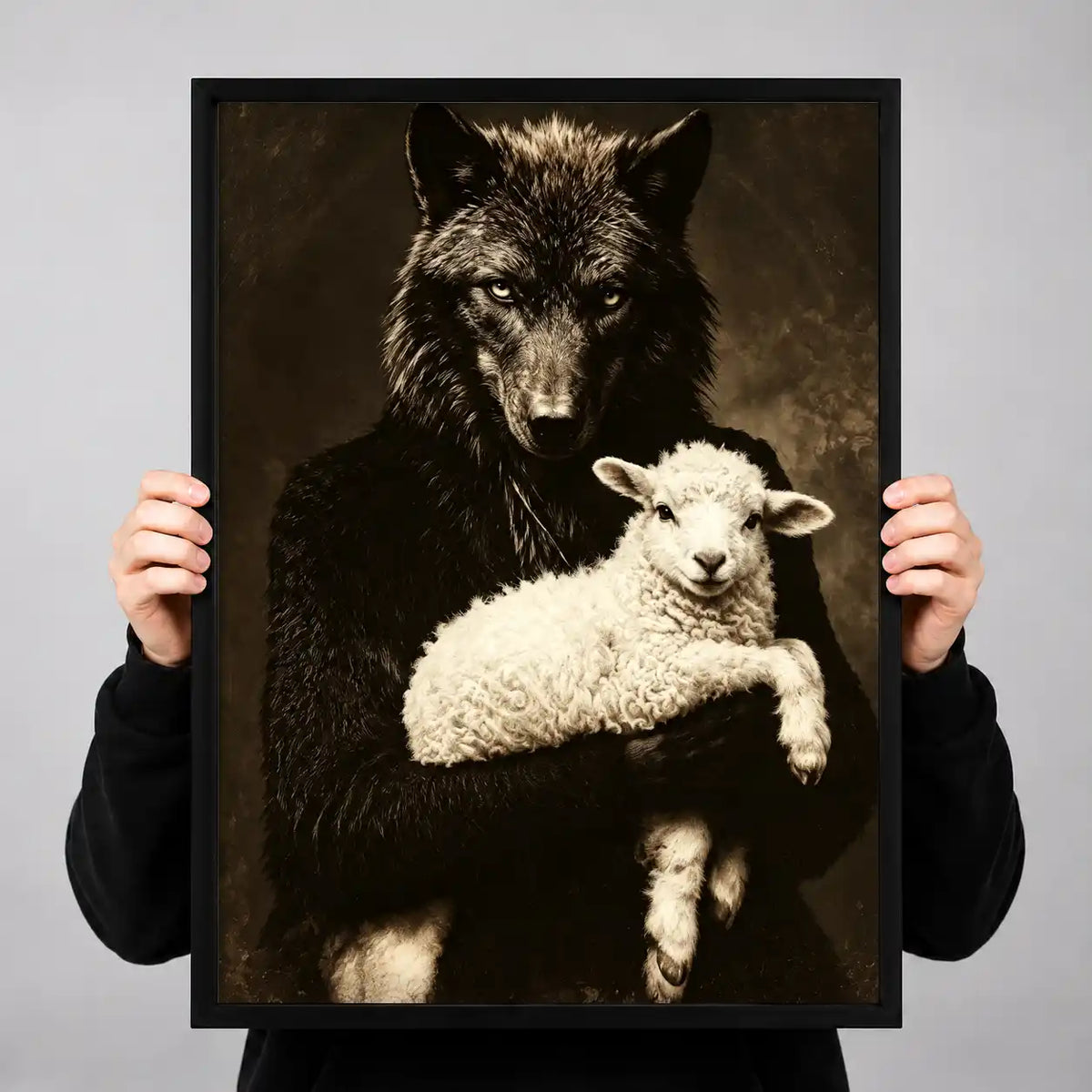 Black Wolf Holding White Lamb Wall Art 3