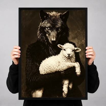 Black Wolf Holding White Lamb Wall Art 3
