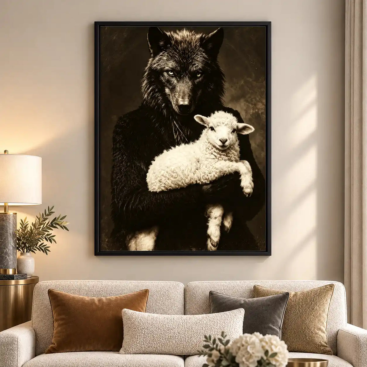 Black Wolf Holding White Lamb Wall Art 5