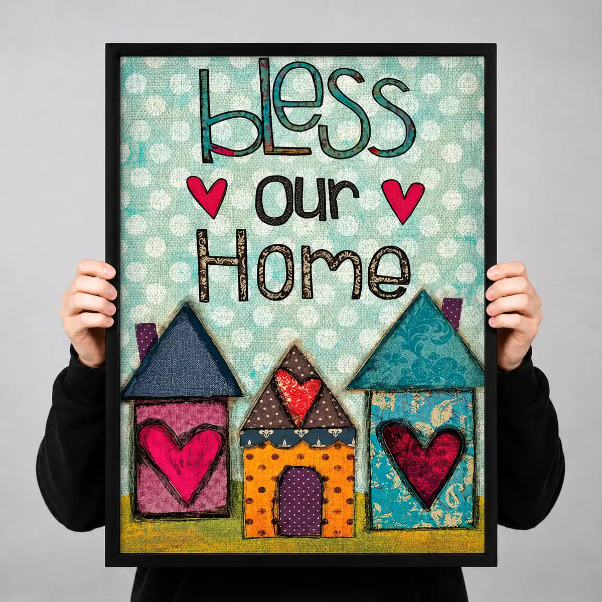 Bless Our Home Patchwork Houses Wall Art 3