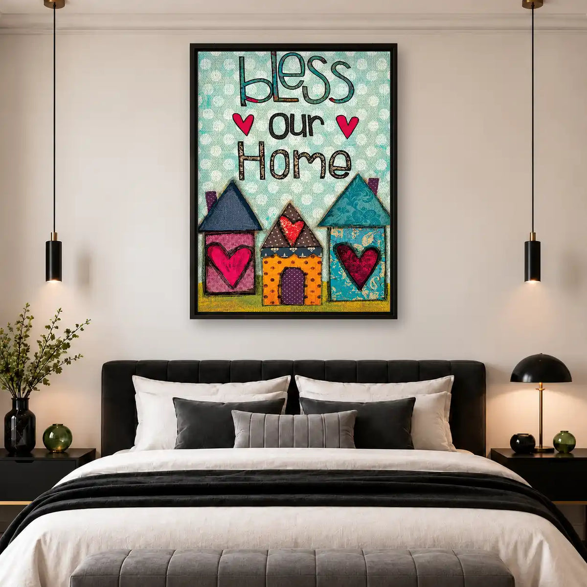 Bless Our Home Patchwork Houses Wall Art 4