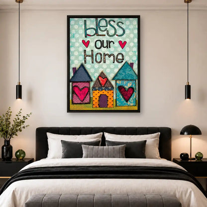Bless Our Home Patchwork Houses Wall Art 4