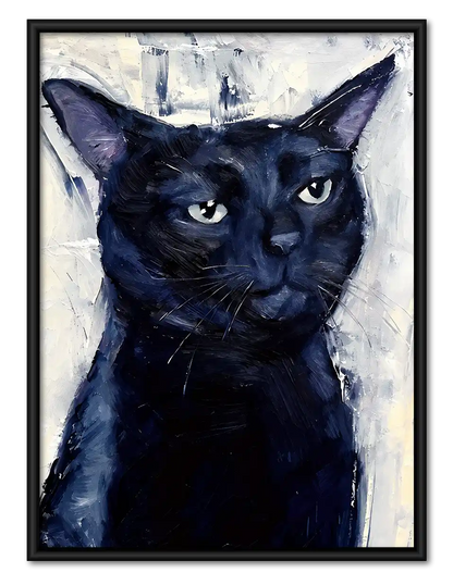 Blue Black Cat Portrait Wall Art 1