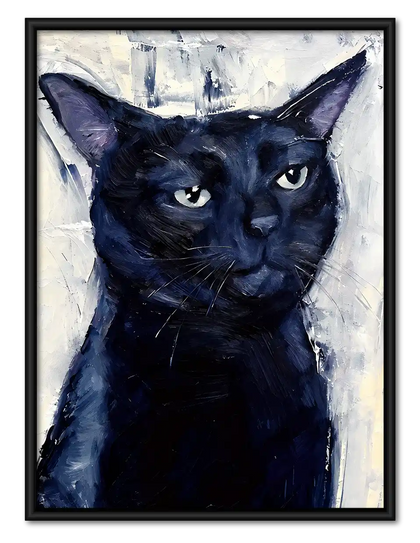 Blue Black Cat Portrait Wall Art