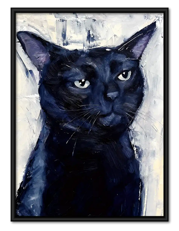 Blue Black Cat Portrait Wall Art