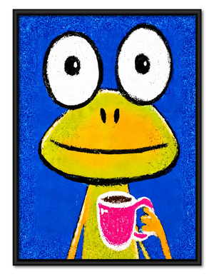 Blue Cartoon Frog Portrait Wall Art