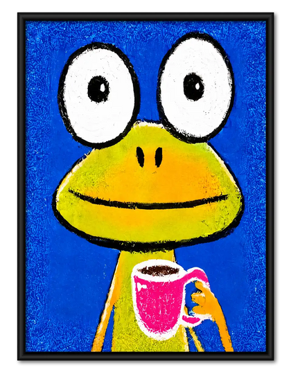 Blue Cartoon Frog Portrait Wall Art