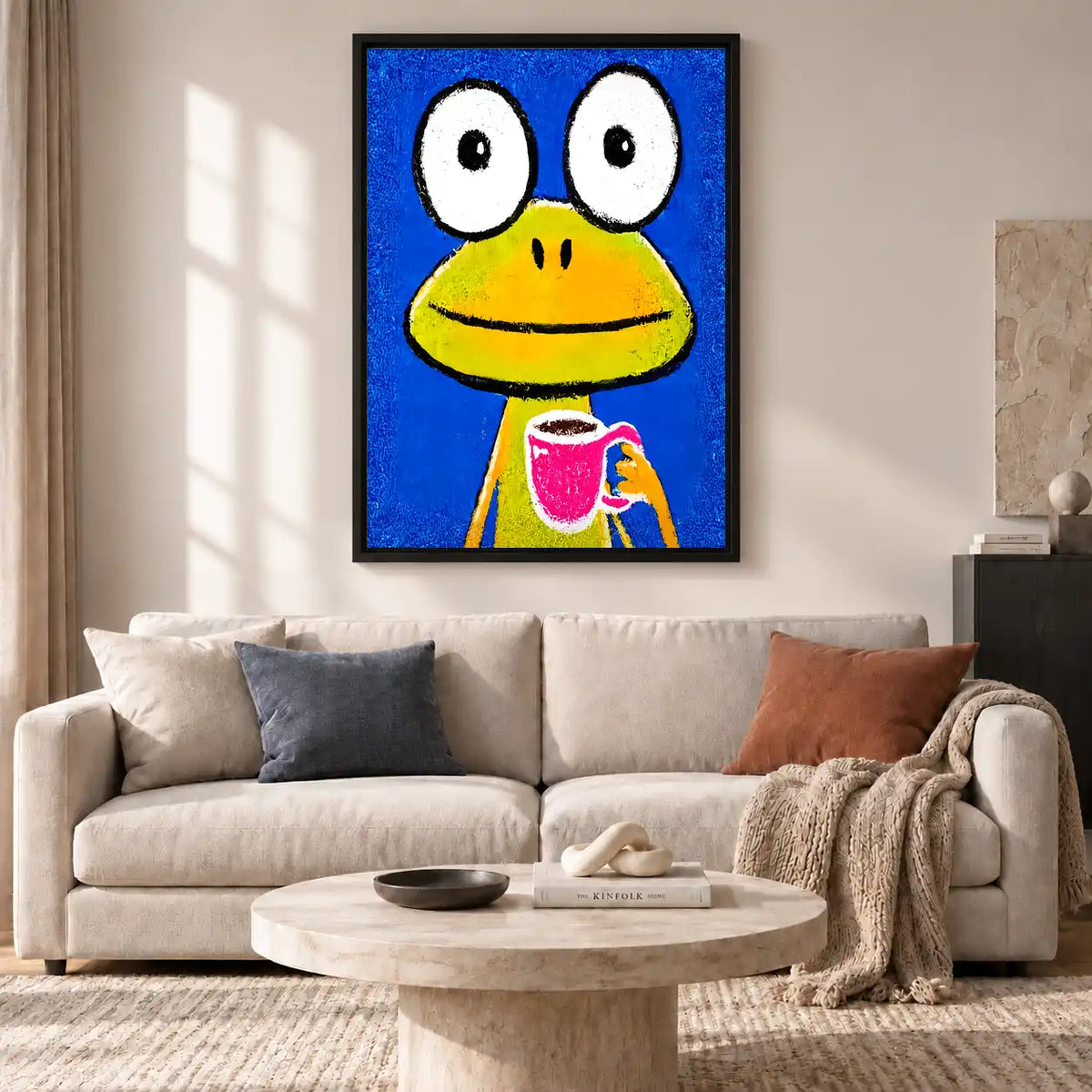 Blue Cartoon Frog Portrait Wall Art 2
