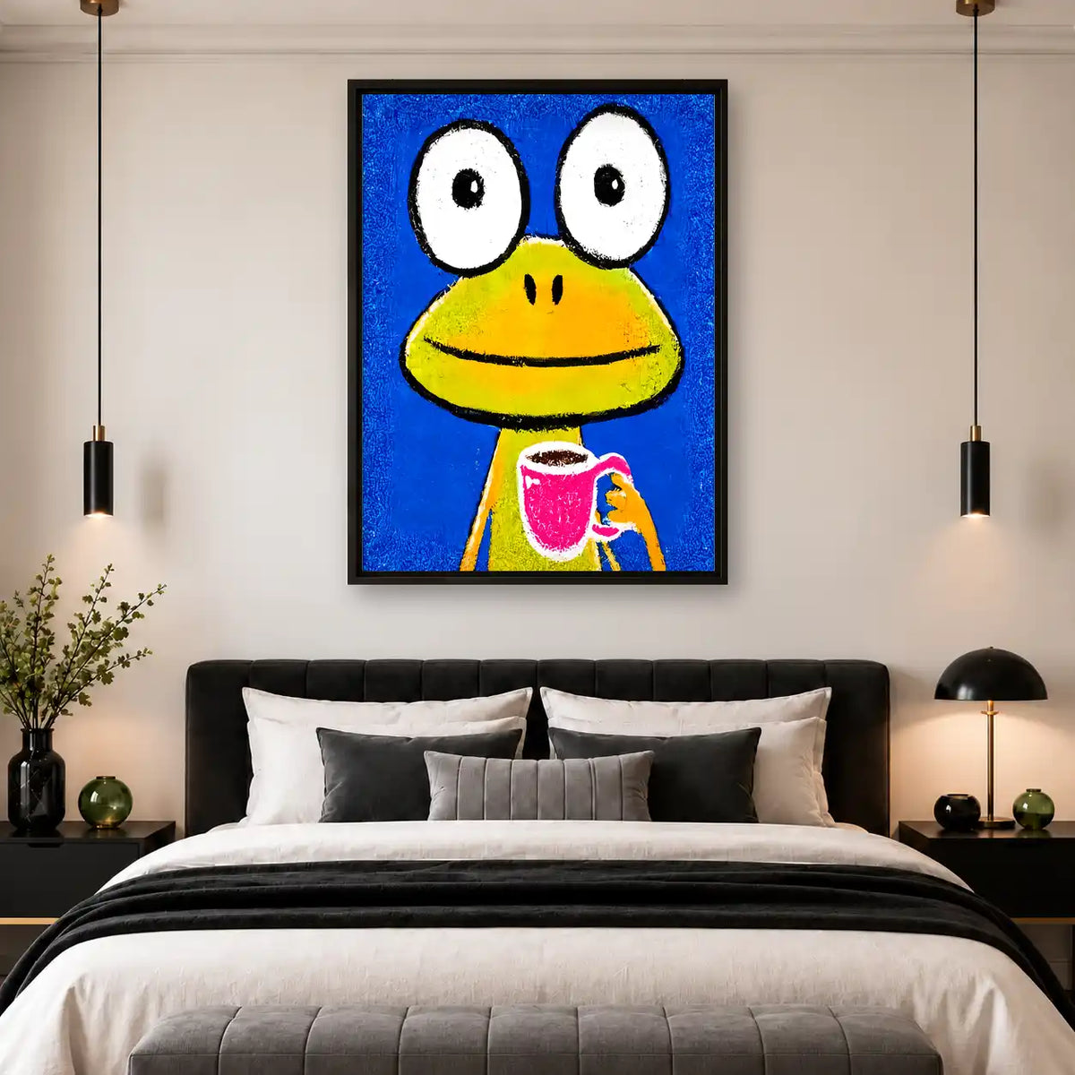 Blue Cartoon Frog Portrait Wall Art 4