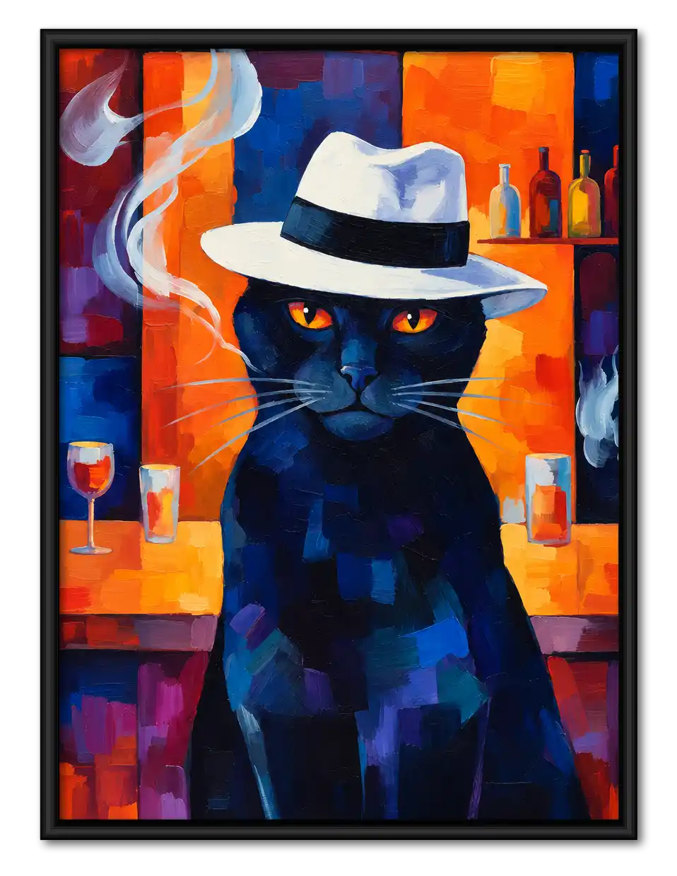 Blue Cat In White Hat Wall Art 1