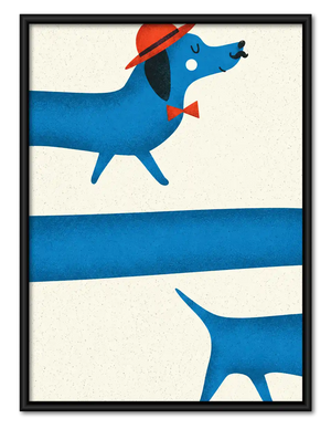 Blue Dachshund In Red Hat Wall Art