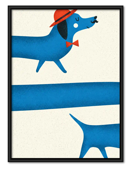 Blue Dachshund In Red Hat Wall Art