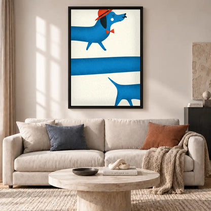 Blue Dachshund In Red Hat Wall Art 2