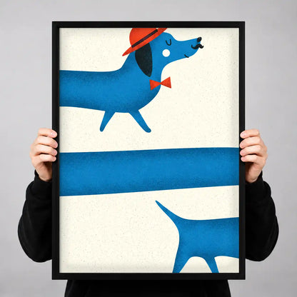 Blue Dachshund In Red Hat Wall Art 3