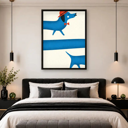 Blue Dachshund In Red Hat Wall Art 4