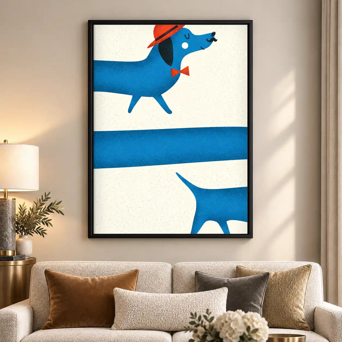 Blue Dachshund In Red Hat Wall Art 5