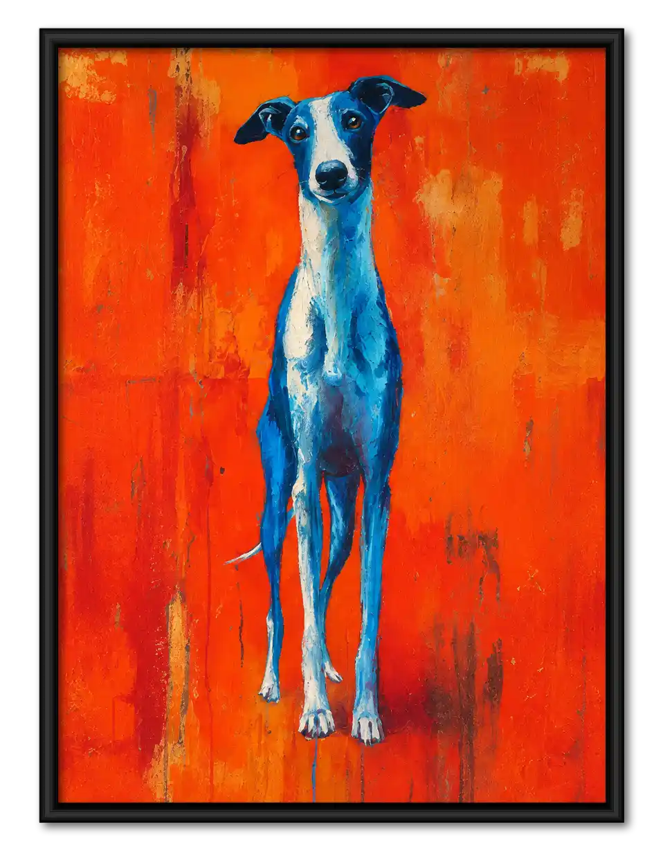 Blue Greyhound On Orange Wall Art 1
