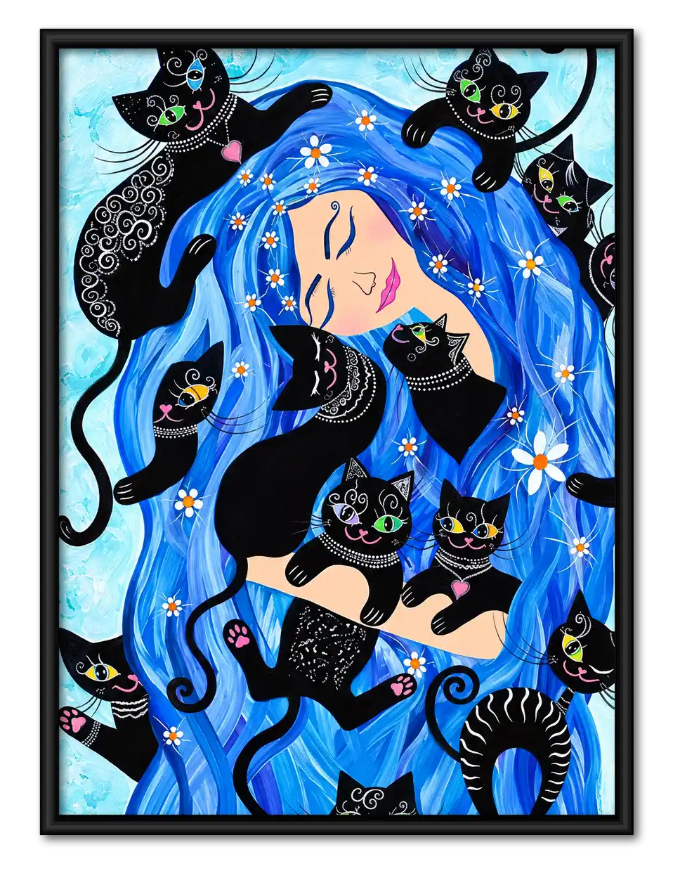 Blue Haired Cat Goddess Wall Art 1