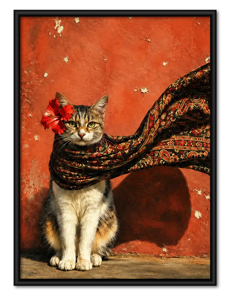 Bohemian Cat With Flowing Scarf Wall Art 1