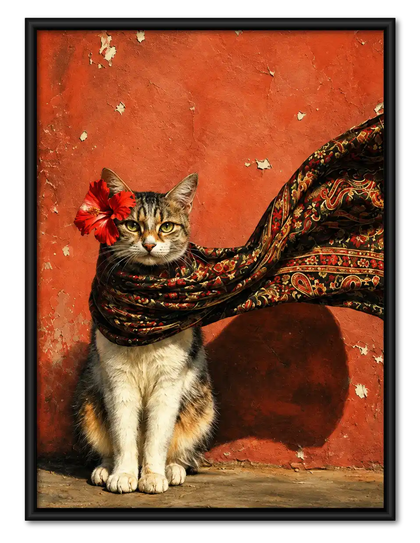 Bohemian Cat With Flowing Scarf Wall Art