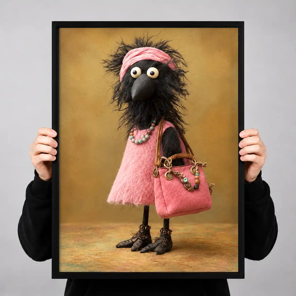 Boho Bird In Pink Dress Wall Art 3