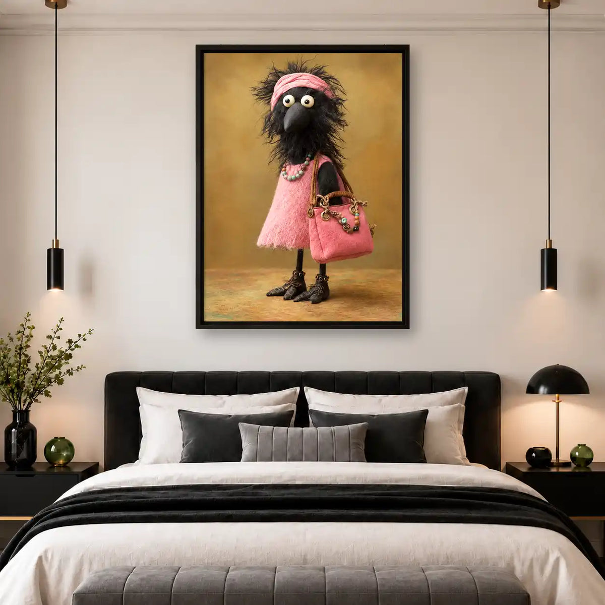 Boho Bird In Pink Dress Wall Art 4