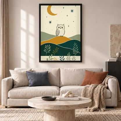 Boho Owl Under Crescent Moon Wall Art 2