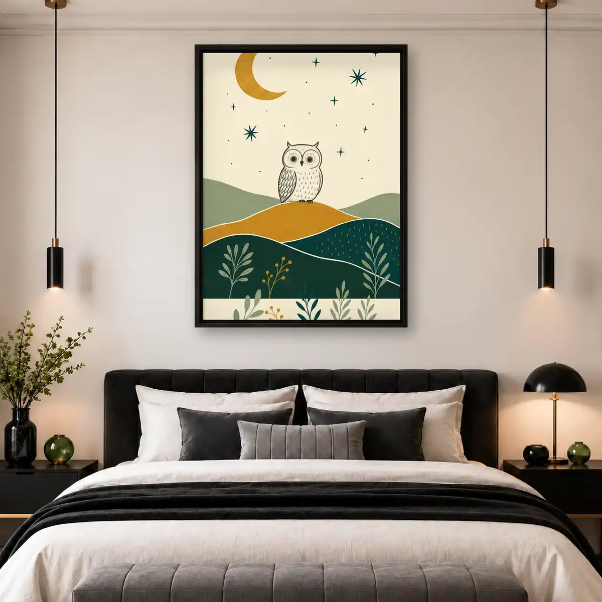 Boho Owl Under Crescent Moon Wall Art 4