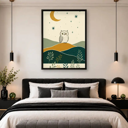 Boho Owl Under Crescent Moon Wall Art 4