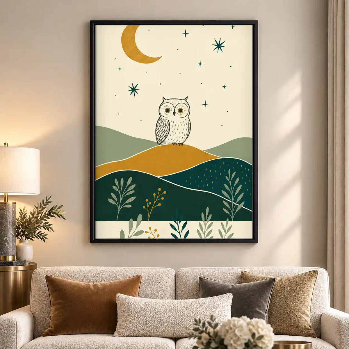 Boho Owl Under Crescent Moon Wall Art 5