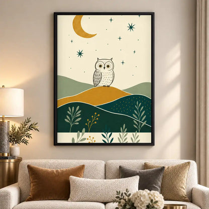 Boho Owl Under Crescent Moon Wall Art 5